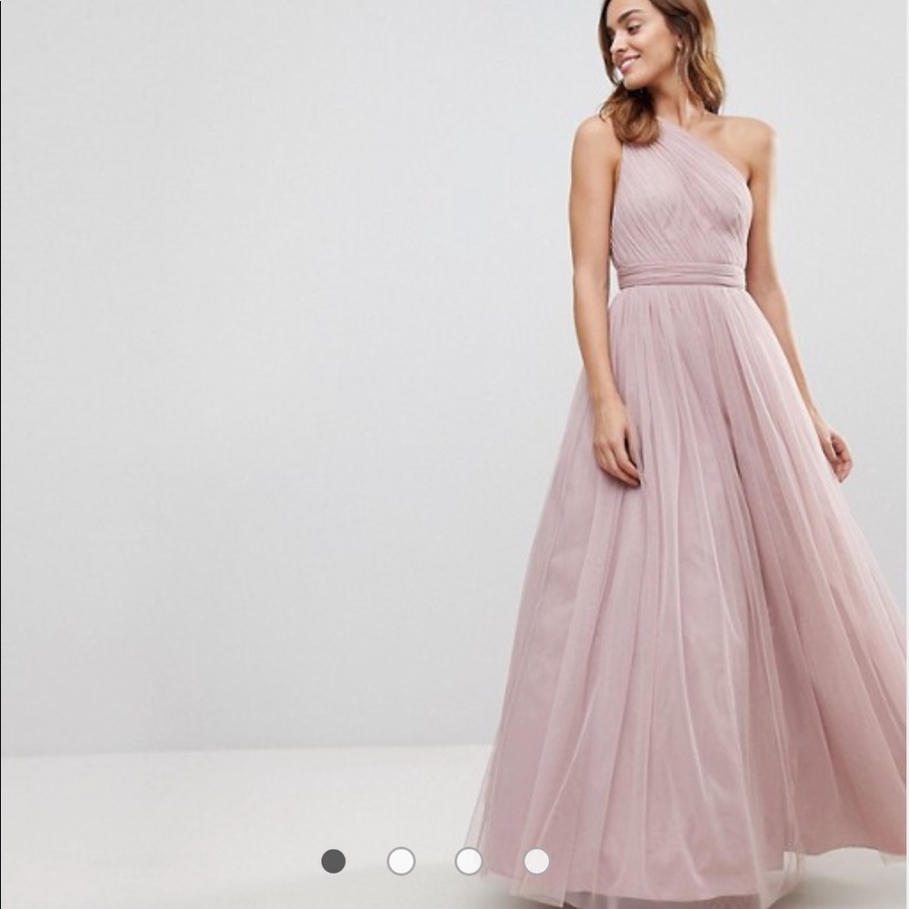 tulle one shoulder maxi dress